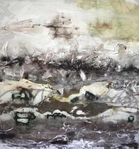 Jörg Miszewski Malerei auf Leinwand - Green Pattern Lake (Grünzeichen)